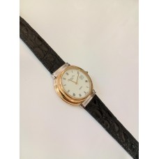 VINTAGE Christian Dior γυναικείο ρολόι με επίχρυσο και ασημί καντράν και μαύρο δερμάτινο λουράκι (VIN13)